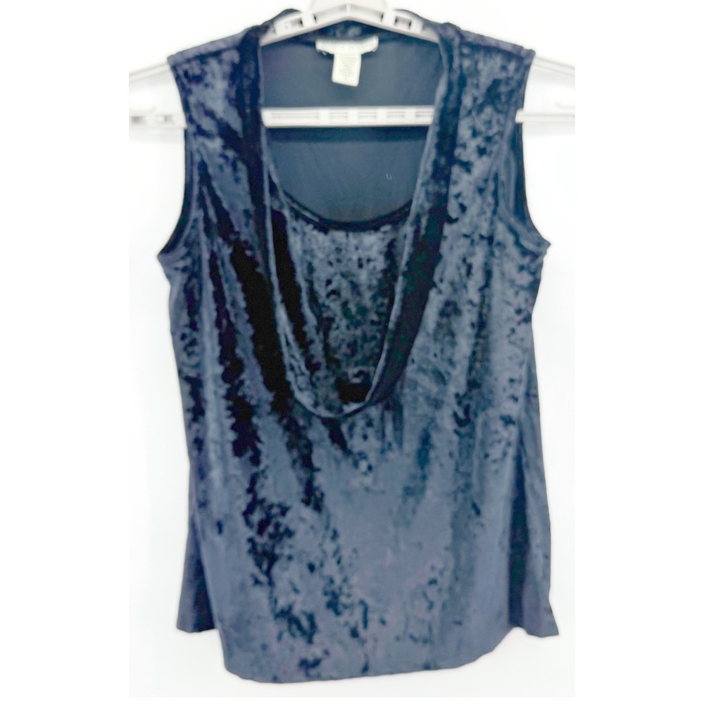 Bamboo Traders Womens XL Black Crush Velvet Sleeveless Cowl Neck Tank Vest